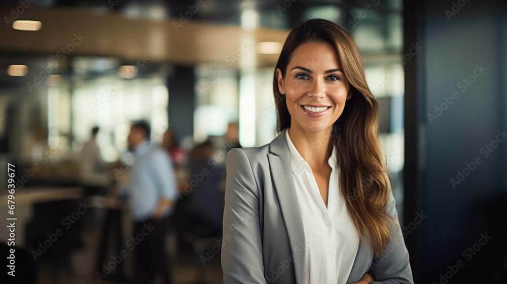 Portrait of smiling business woman in office. Portrait of smiling business woman in office.