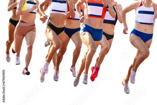 group women runners athletes running 800 metres in summer athletics, isolated on transparent background photo