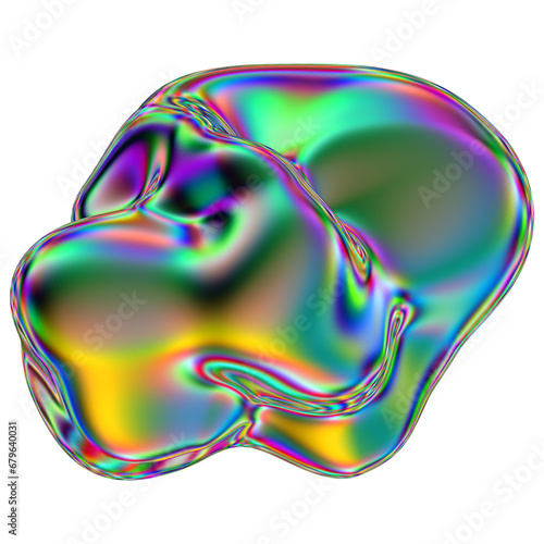Fototapeta Naklejka Na Ścianę i Meble -  Iridescent liquid 3D blob shape. Abstract multicolor design element isolated on a transparent background.