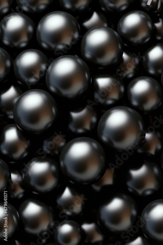  Large black lustrous polished pearls densely arranged in an even layer on beige velvet © Nate