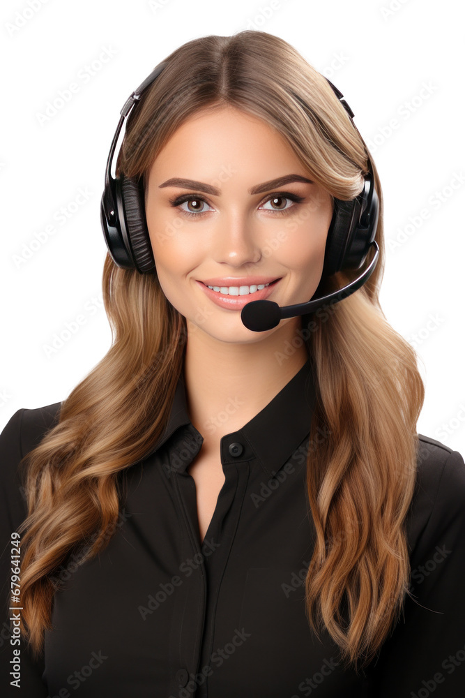 A beautiful woman call center agent isolated on transparent background. A beautiful woman call center agent isolated on transparent background.