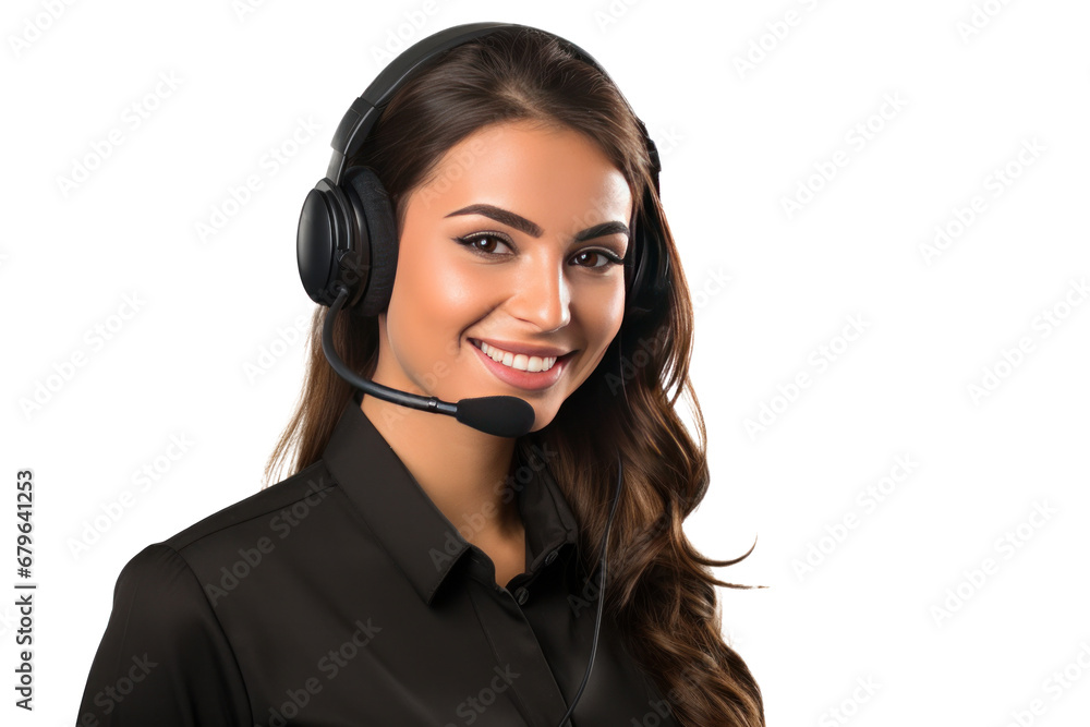 A beautiful woman call center agent isolated on transparent background. A beautiful woman call center agent isolated on transparent background.