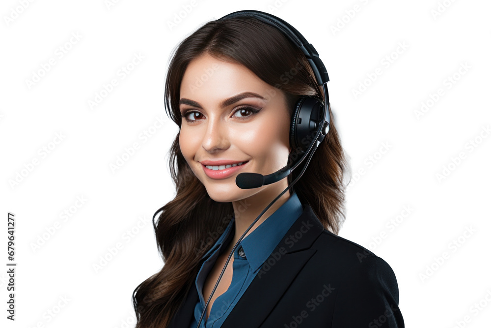 A beautiful woman call center agent isolated on transparent background. A beautiful woman call center agent isolated on transparent background.