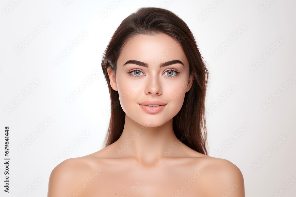 portrait of a beautiful young woman with perfect skin  on white background