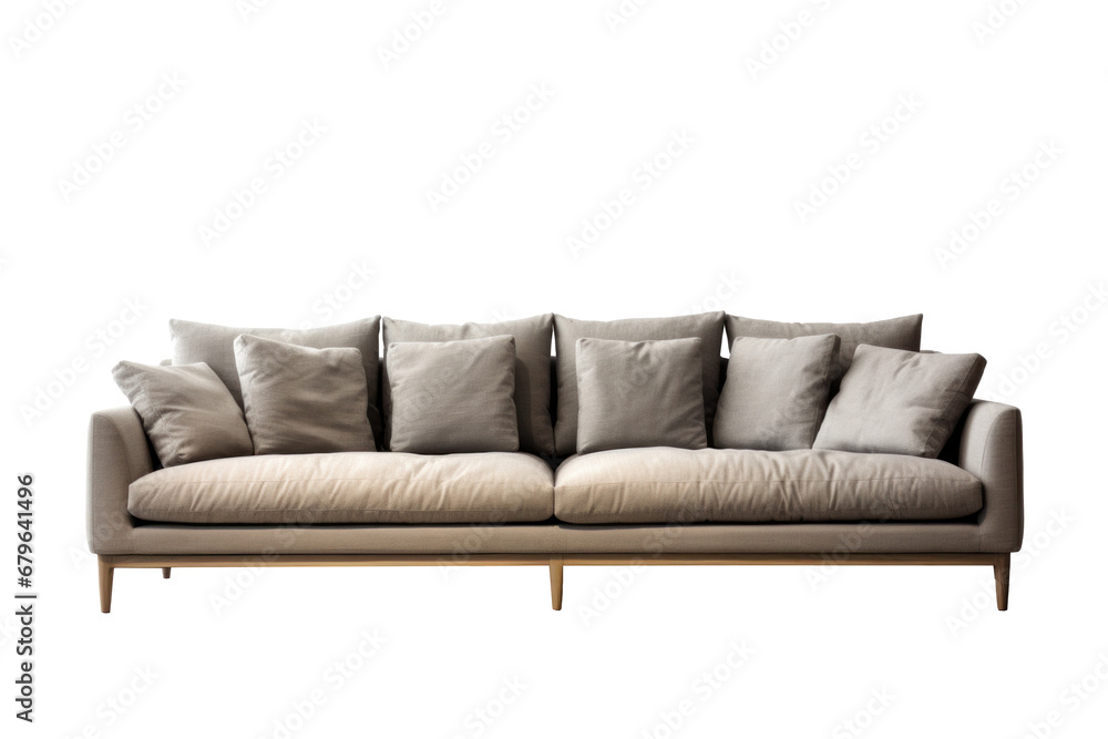 Fototapeta premium A grey seater sofa isolated on transparent background.