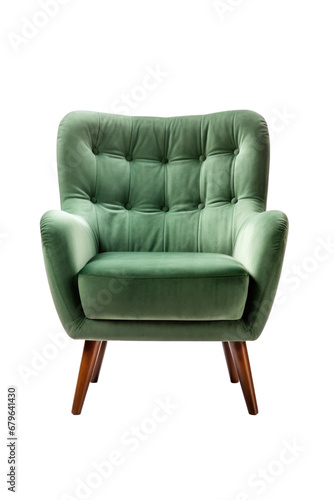 A green accent chair, armchair isolated on transparent background.