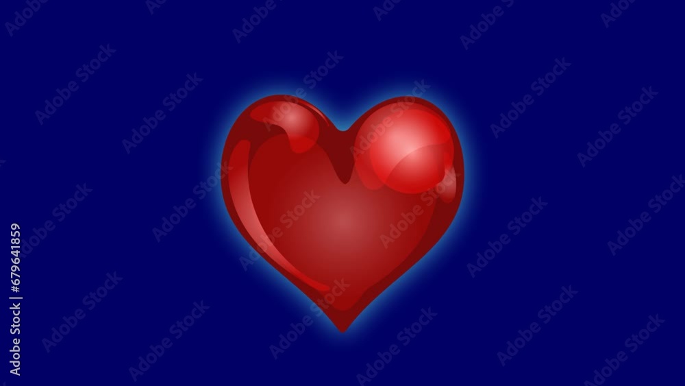 Red heart, animation on a dark background. A place to copy, a template.