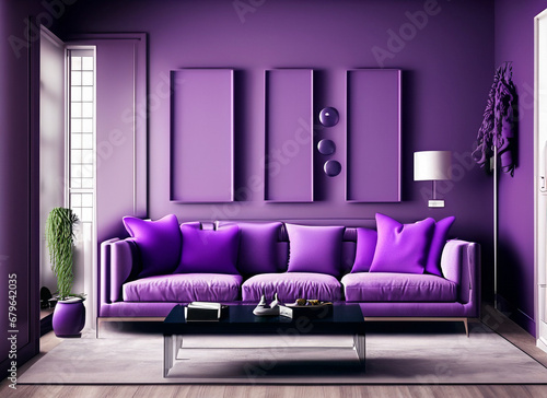 Modern interior with purple monochromatic color scheme
