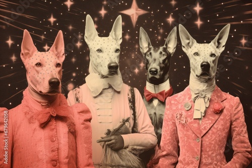 vintage style insane collage made of colored paper and dog photos photo