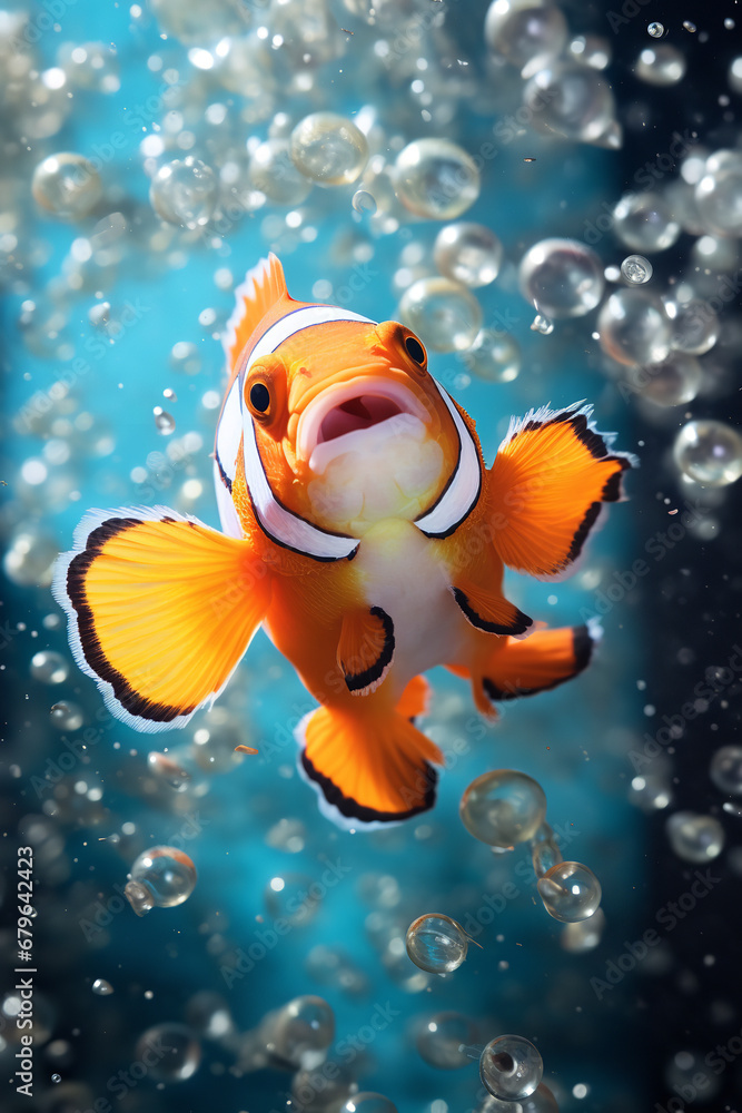 Portrait. clown fish in light water. accuracy of details. natural colors