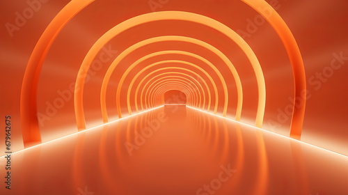 Empty orange futuristic tunnel. Technology Design.