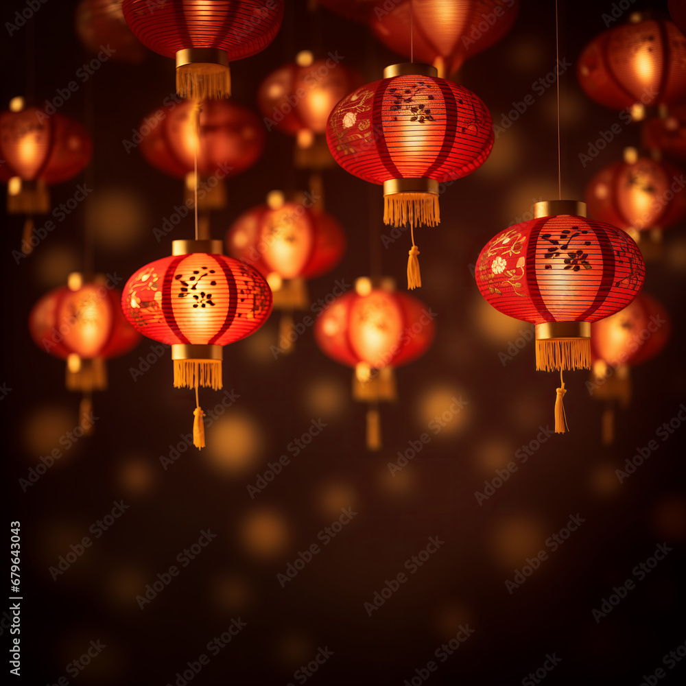 Chinese New Year Card Background with Traditional Lanterns in Red and Yellow Chinese New Year Card Background with Traditional Lanterns in Red and Yellow