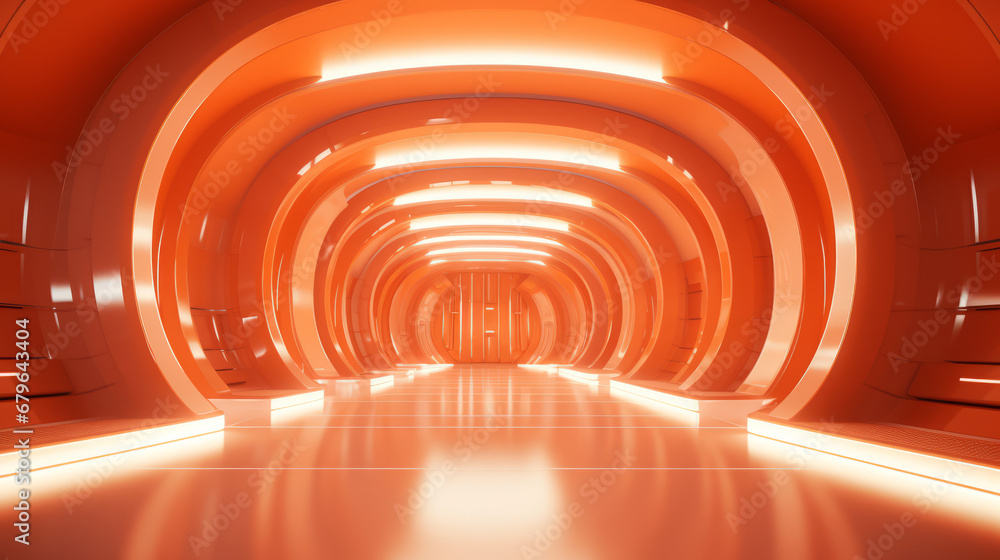 Naklejka premium Empty orange futuristic tunnel. Technology Design.