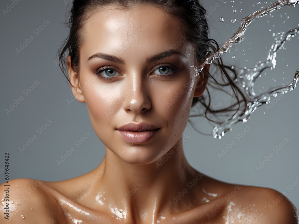 Beautiful Woman with splashes of water in her hands. Beautiful Smiling ...