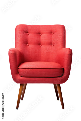 A red accent chair, armchair isolated on transparent background.