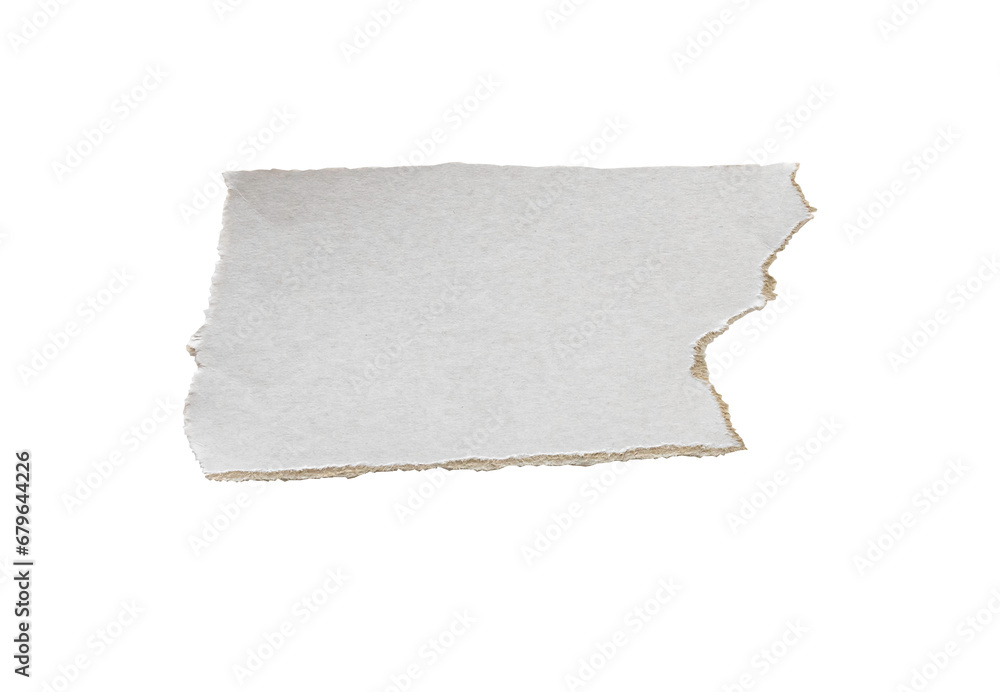 White Ripped Piece of Paper isolated. Top View of Blank Adhesive Paper Tag. Blank Note with Copy Space for Text or Image. transparent background