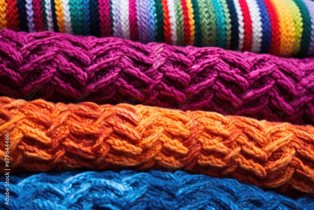 tight shot of colorful knitted textures and patterns