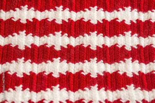 close-up of woolen fabric texture in red and white