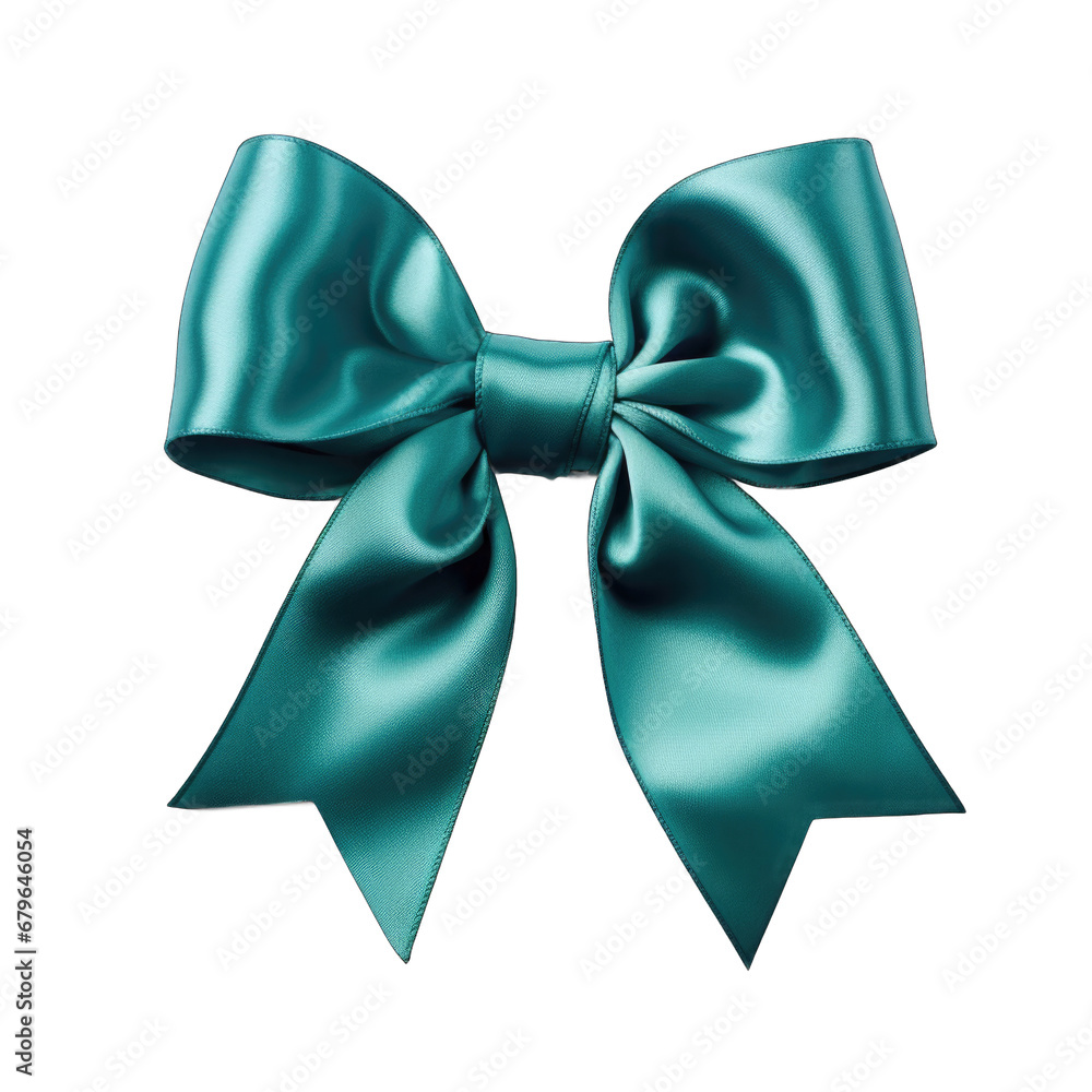 Teal blue satin ribbon with bow isolated on transparent background Teal blue satin ribbon with bow isolated on transparent background