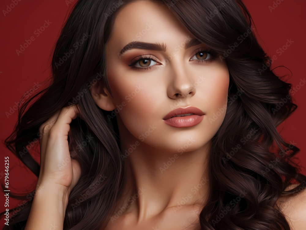 custom made wallpaper toronto digitalwoman with long bown curly hair. Portrait of a Beautiful Brunette sexy girl with long hair