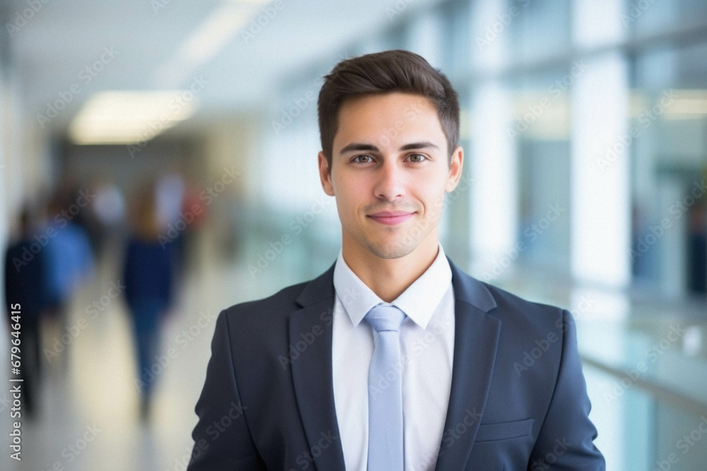 Businessman in office with blurred background. Businessman in office with blurred background.