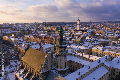 Panoramic view on Lviv in winter from drone © Ruslan