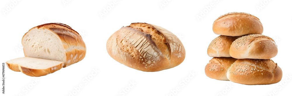 Freshly baked round Bread isolated on transparent background.