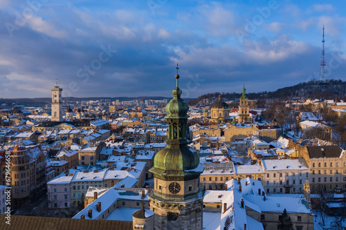 Wallpaper Mural Panoramic view on Lviv in winter from drone Torontodigital.ca