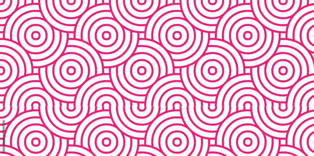 Seamless pink pattern with circles fabric curl backdrop. Seamless overlapping pattern with waves pattern with waves and pink geometric retro background. Seamless pink pattern with circles fabric curl backdrop. Seamless overlapping pattern with waves pattern with waves and pink geometric retro background.