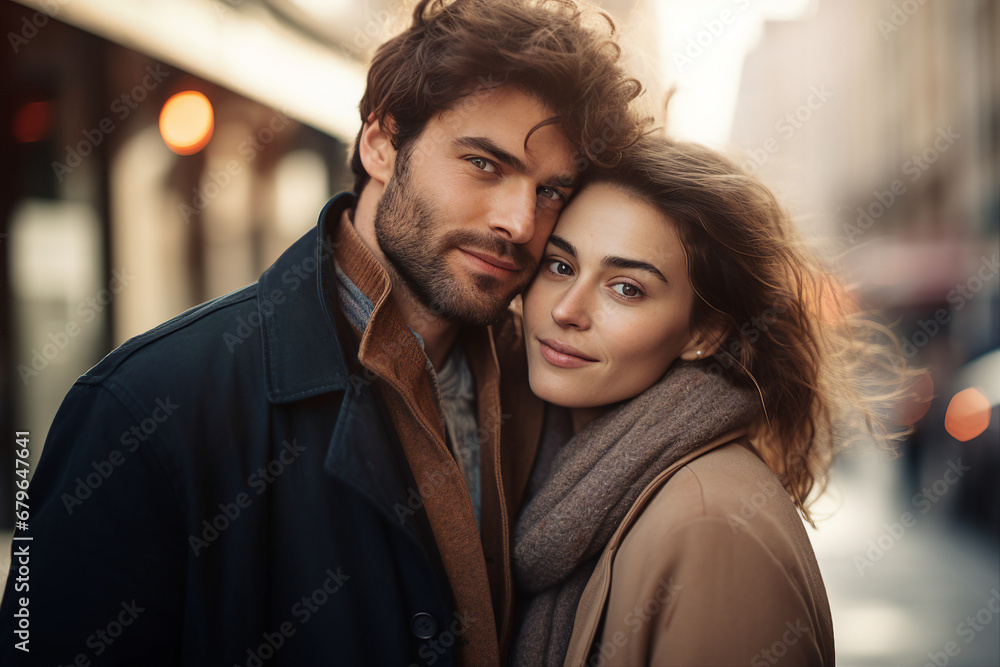 Photography generative AI concept of handsome man and charming girl in love walking together on an evening date Photography generative AI concept of handsome man and charming girl in love walking together on an evening date