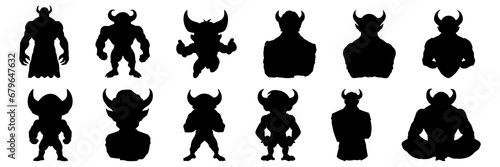 Demon devil and hell silhouettes set, large pack of vector silhouette design, isolated white background