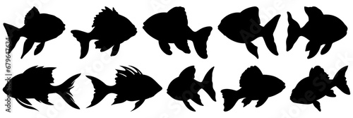 Fish silhouettes set, large pack of vector silhouette design, isolated white background