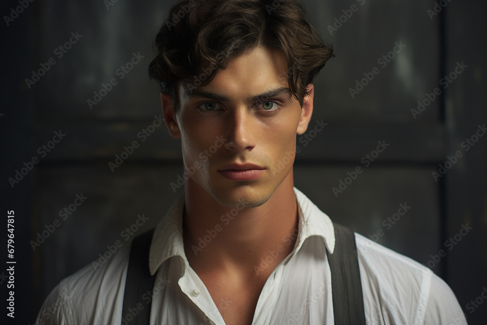 Generative AI picture image of attractive cheerful man walking outdoors summer day