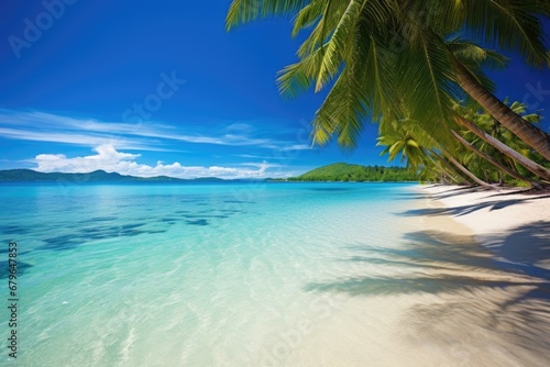 a pristine tropical beach with palm trees and crystal blue water © Alfazet Chronicles