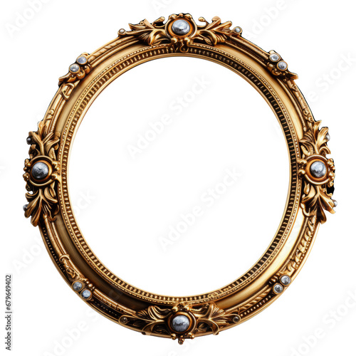 antique rounded gold picture frame isolated on a transparent background