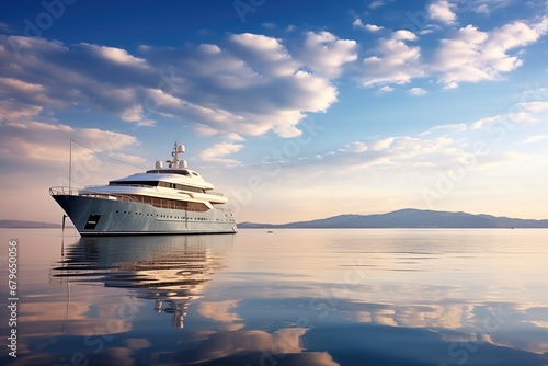 luxury yacht anchored near coastline