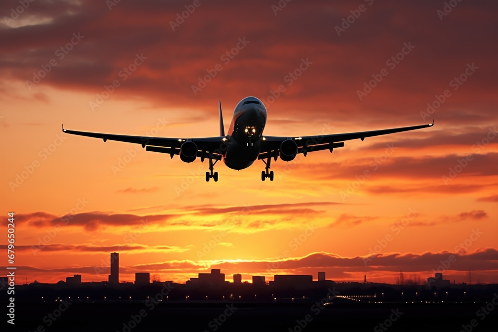 silhouette of an airplane taking off at dawn silhouette of an airplane taking off at dawn