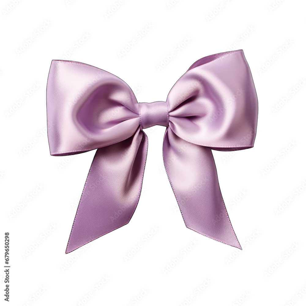 Lilac satin bow with ribbon isolated on transparent background