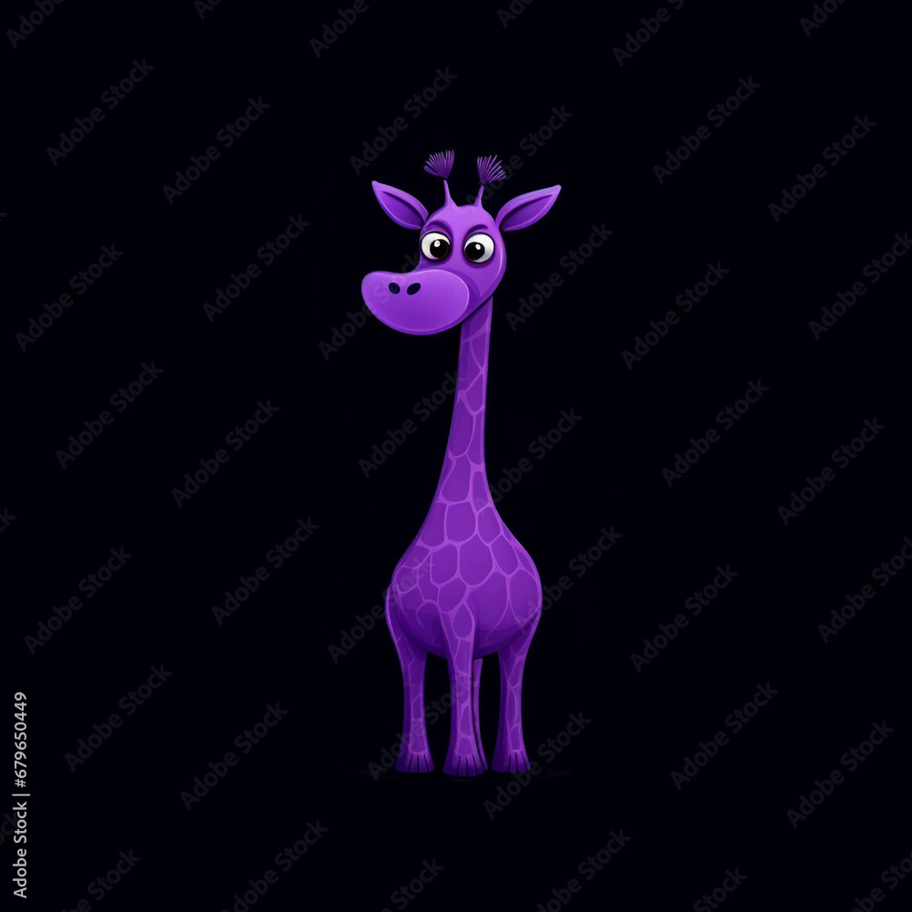 A Purple Cartoon Giraffe Icon on a Black Background