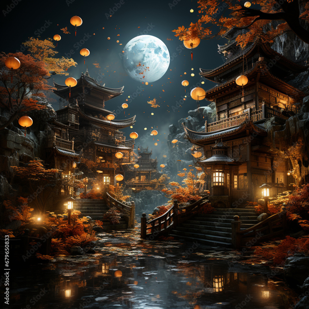 Obraz premium sky, fire, light, night, christmas, abstract, flame, moon, landscape, nature, lights, ai