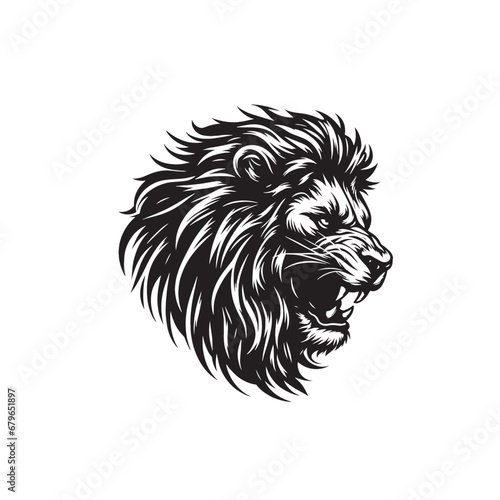 Fototapeta Naklejka Na Ścianę i Meble -  Lion's Aura in Shadow - An Artistic Silhouette Capturing the Aura, Mystery, and Inherent Strength of the Lion in Striking Black