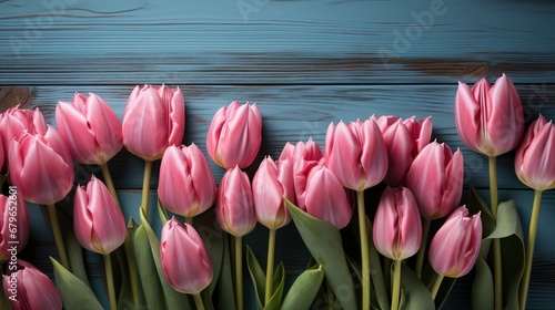 Wooden Blue Background Pink Tulips Conception  HD  Background Wallpaper  Desktop Wallpaper