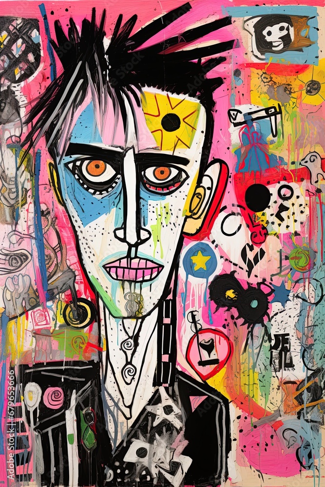 Fototapeta premium Punker portrait. Diversity style, artistic, abstract poster design. Generative Ai
