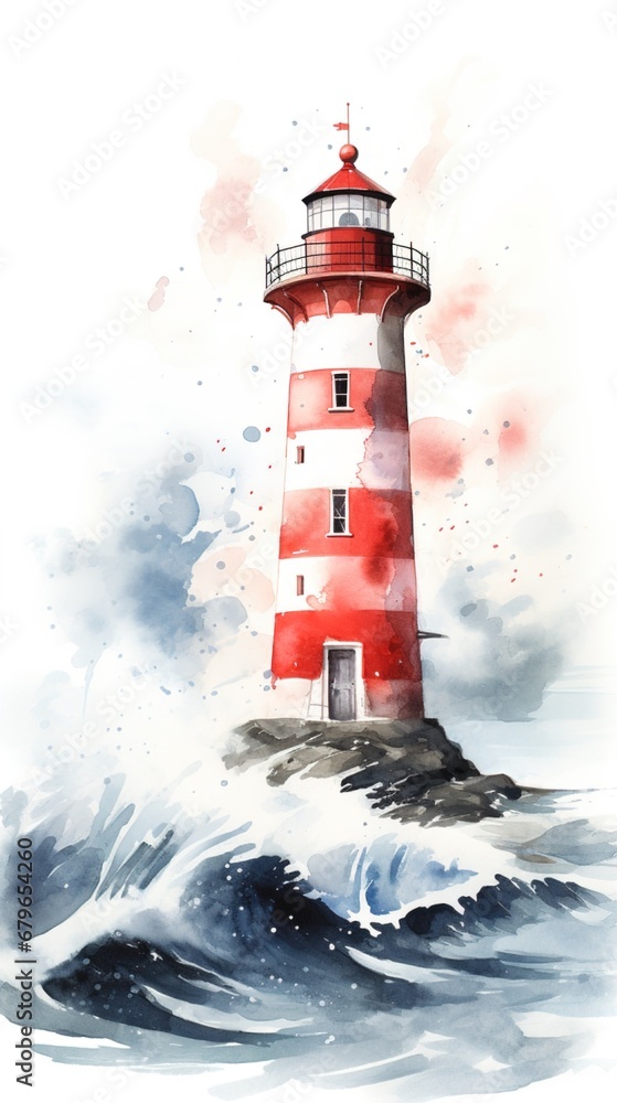 Obraz premium lighthouse on the sea, isolated with white background