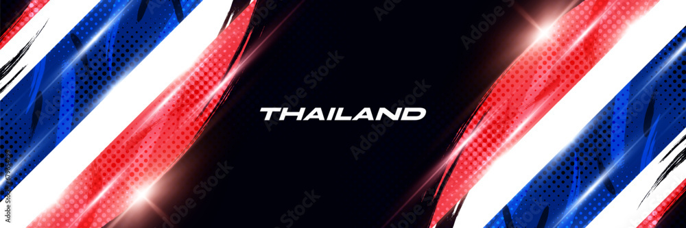 Naklejka premium Thailand Flag in Brush Paint Style with Halftone and Shining Effect. National Thailand Flag
