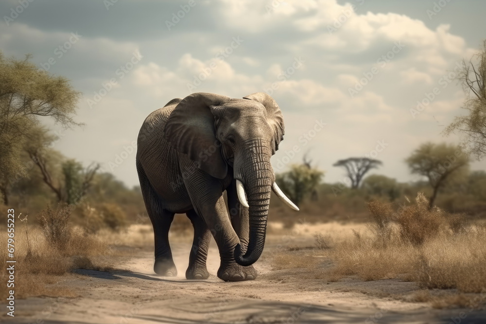 Obraz premium elephant walking with nice landscape