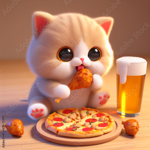 cat and beer , pizza ,Generative AI
