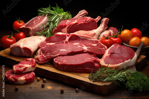 fresh meats on wood background