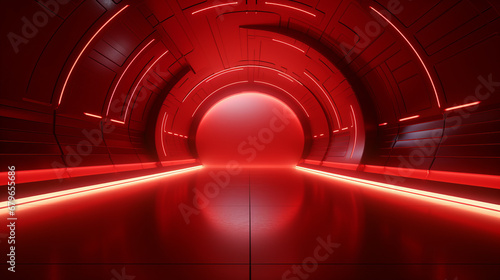 Empty red futuristic tunnel. Technology Design.