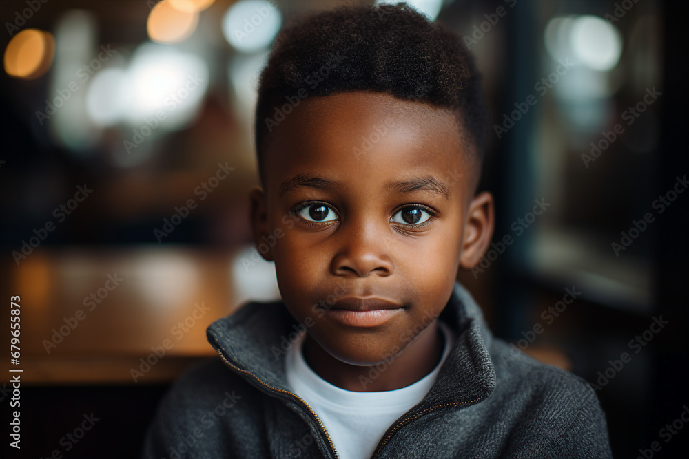Generative AI portrait of young boy sitting modern interior cafe drinking baby beverage Generative AI portrait of young boy sitting modern interior cafe drinking baby beverage